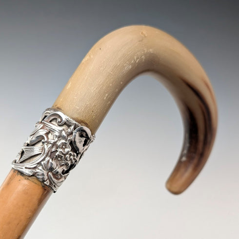 古董英國棕褐色軸角彎柄手杖 83 厘米